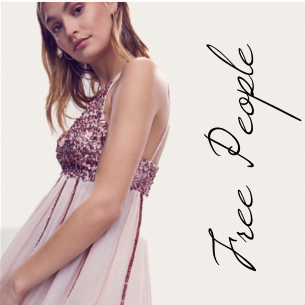Free People NWT Pink Nude Sequent Glitter Dress